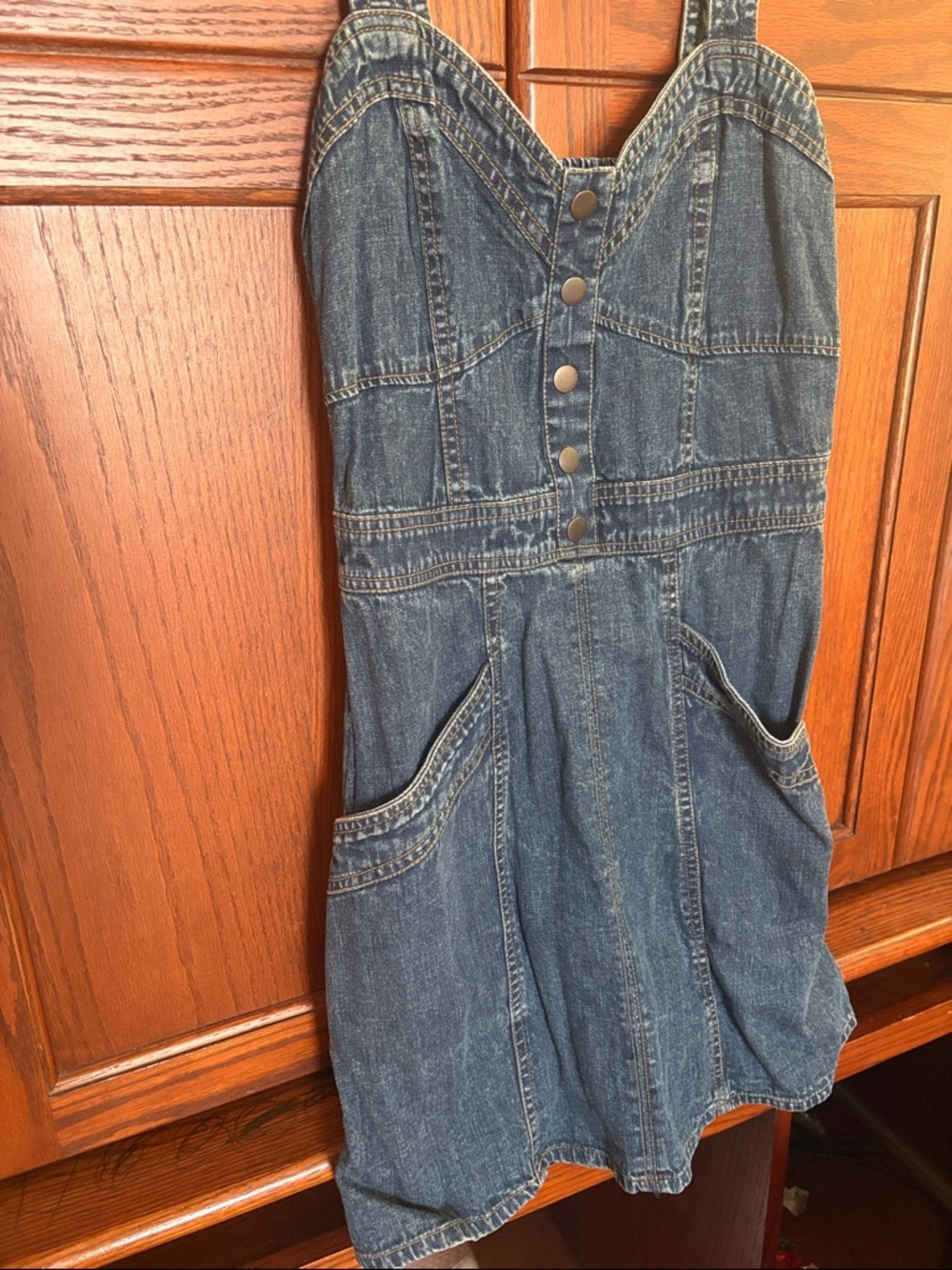 Japna Dark Blue Denim Pinafore Overalls Dress - Picture 5 of 10